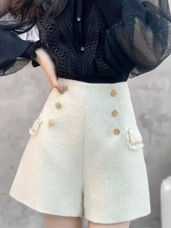 High-End Sequin Shorts Fashionable Womrn ,S Wear High -Waist A-line Casual Pants - Image 4