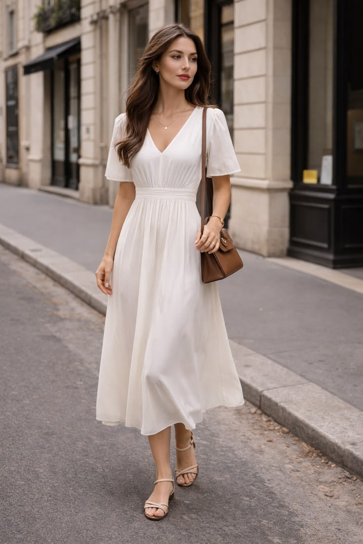 Mixi Dress French V Neck Short -Sleeve