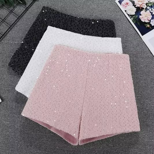 High-End Sequin Shorts Fashionable Womrn ,S Wear High -Waist A-line Casual Pants - Image 2