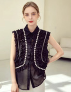 New Ruffle  Edge Beads Set With Diamonds Chiffon Sleeve