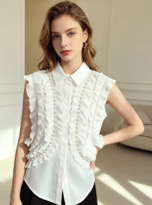 New Ruffle  Edge Beads Set With Diamonds Chiffon Sleeve