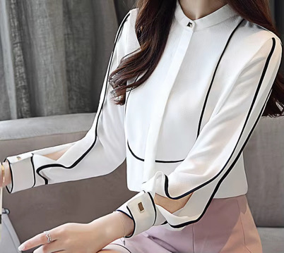 Lady Fashion Top Cotton White Long Sleeve Sasual  Office Eleegant  Button Shirt Blouse