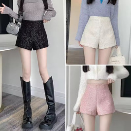 High-End Sequin Shorts Fashionable Womrn ,S Wear High -Waist A-line Casual Pants