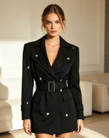 Lable Diamond Blazer Dress Women Belted Double Party Dress
